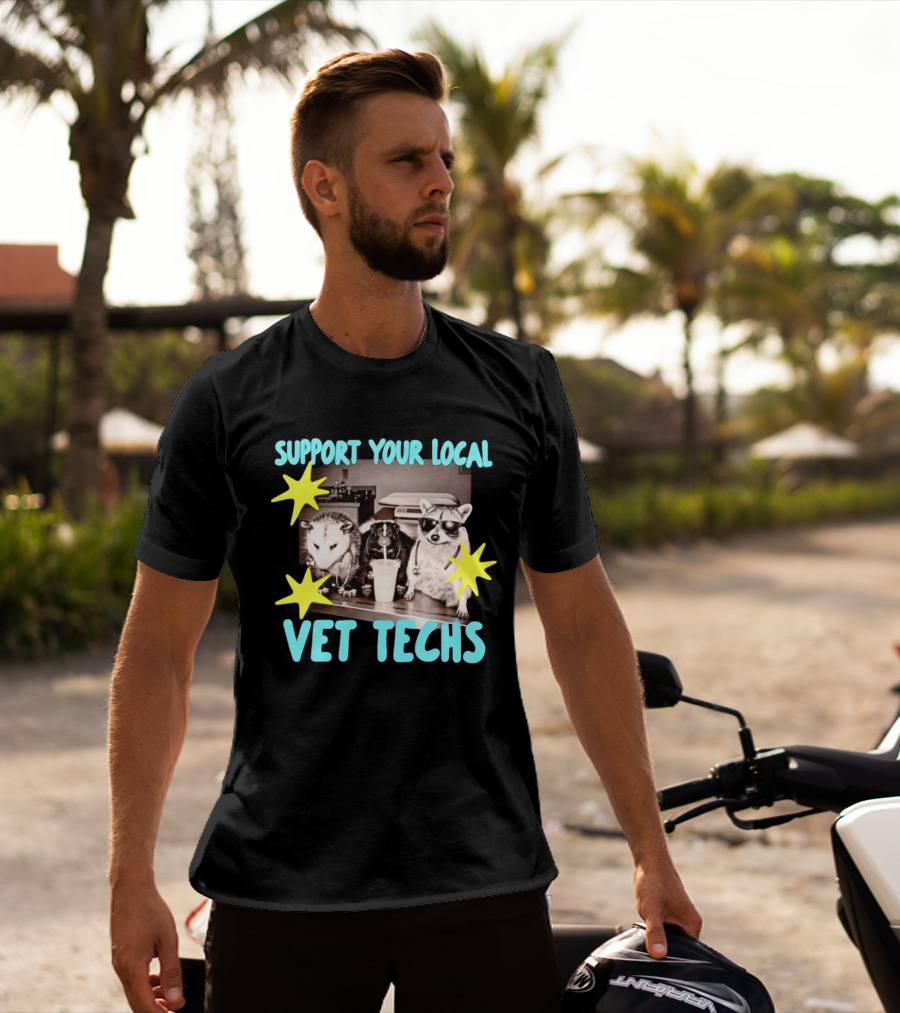 Support Your Local Vet Techs Opossum Skunk Raccoon Fun Animals T-Shirt