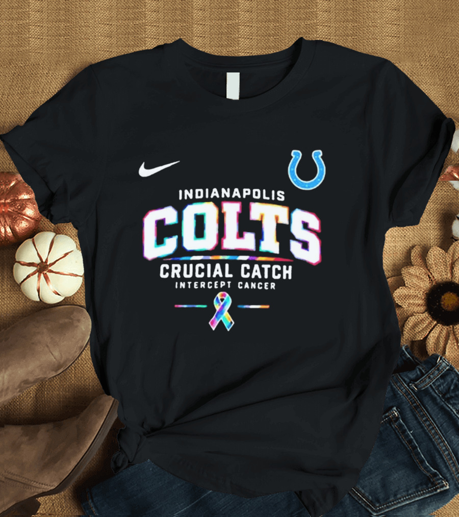 Nike Indianapolis Colts Crucial Catch Intercept Cancer Horseshoe And Ribbon T-Shirt