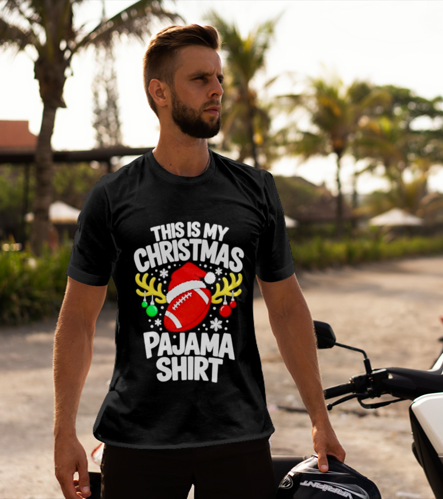 This Is My Christmas Pajama Football Santa Reindeer Ornaments Snowflakes T-Shirt