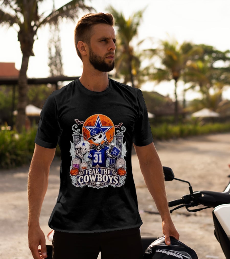 Jack Skellington Fear The Cowboys Halloween Dallas Cowboys NFL Giants Eagles T-Shirt