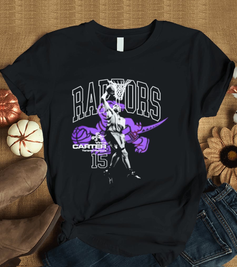 Vince Carter Toronto Raptors Raptors 15 Number Jump Hardwood T-Shirt