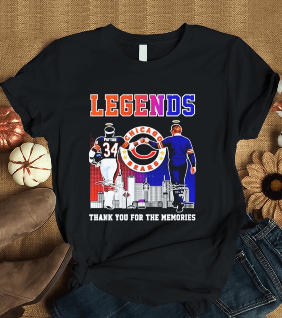Chicago Bears Legends Walter Payton Mike Ditka Thank You For The Memories Skyline T-Shirt