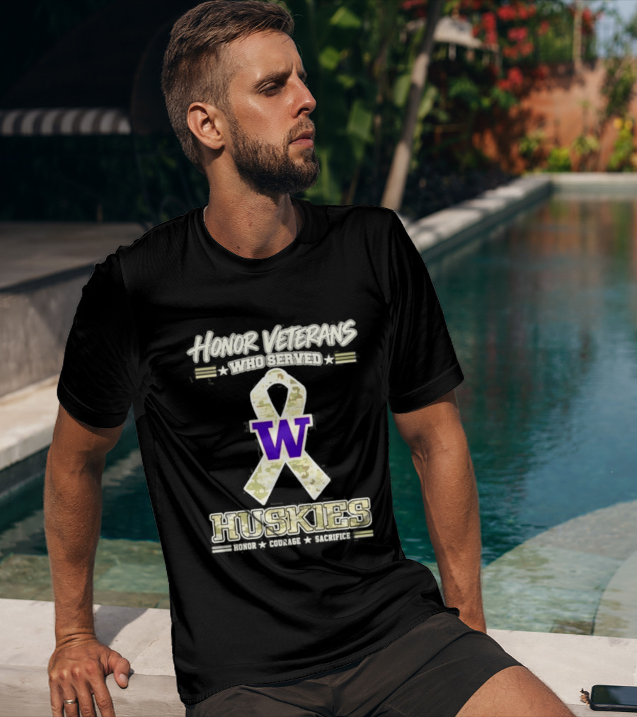 Honor Veterans Washington Huskies Military Camo Ribbon Veterans Day T-Shirt