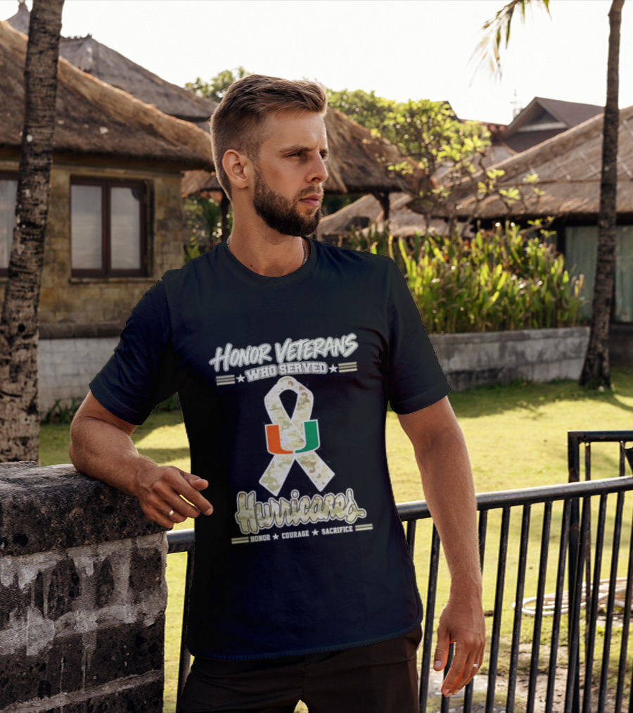 Miami Hurricanes Honor Veterans Who Served Camo Ribbon Veterans Day T-Shirt