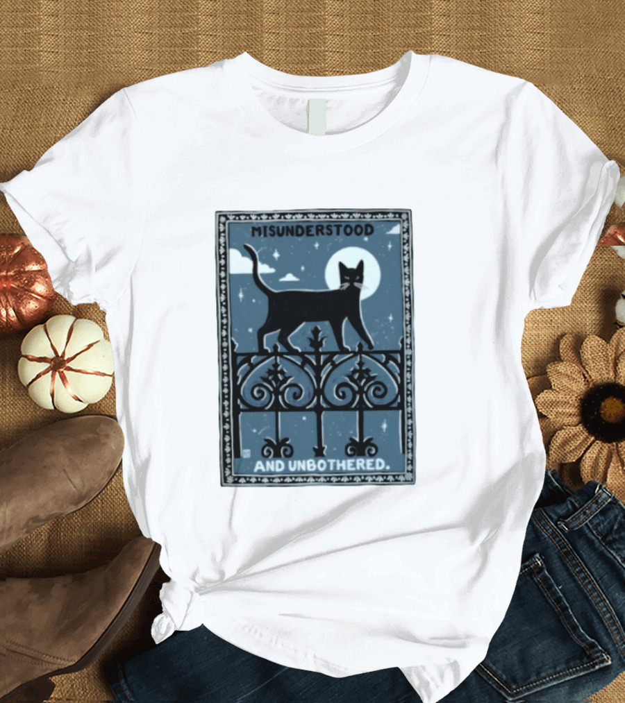 Misunderstood Black Cat Unbothered Full Moon Night Sky T-Shirt