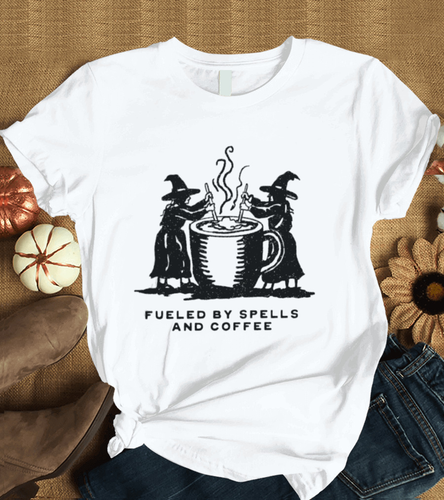 Fueled By Spells And Coffee Witch Magic Potion Cauldron Wizards T-Shirt