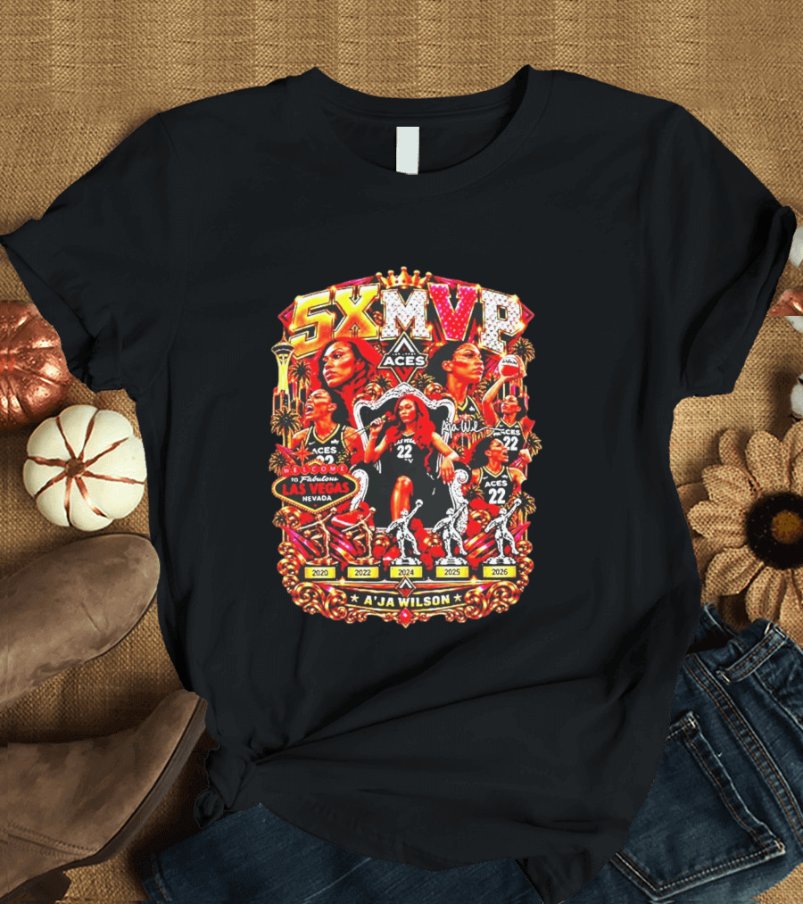 A'ja Wilson 5X MVP Las Vegas Aces Champion Crowned Basketball 2026 T-Shirt