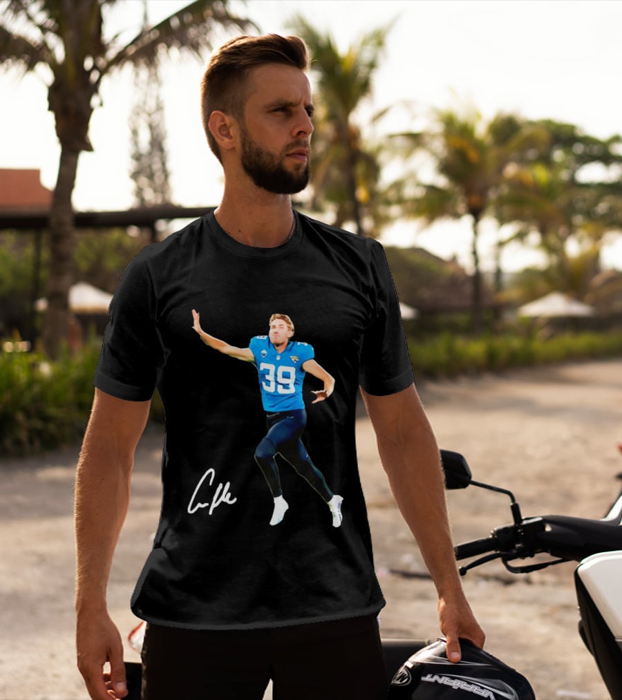 Cam Little Jacksonville Jaguars 39 Player Jumping Action T-Shirt