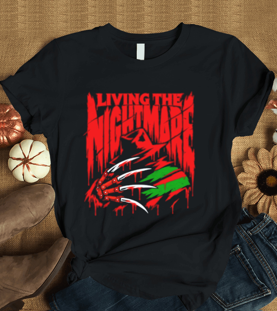 Living The Nightmare Freddy Krueger Halloween Claw Horror Movie T-Shirt
