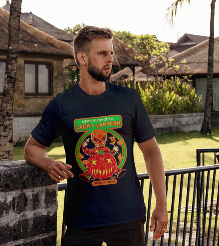 Never Blow Out A Jack O Lantern Trick R Treat Halloween Creepy Pumpkin Monster T-Shirt