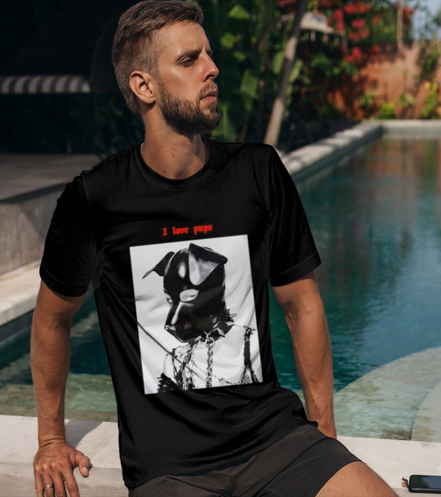 I Love Pups Latex Dog Hood Leather Pup Mask BDSM Gear T-Shirt