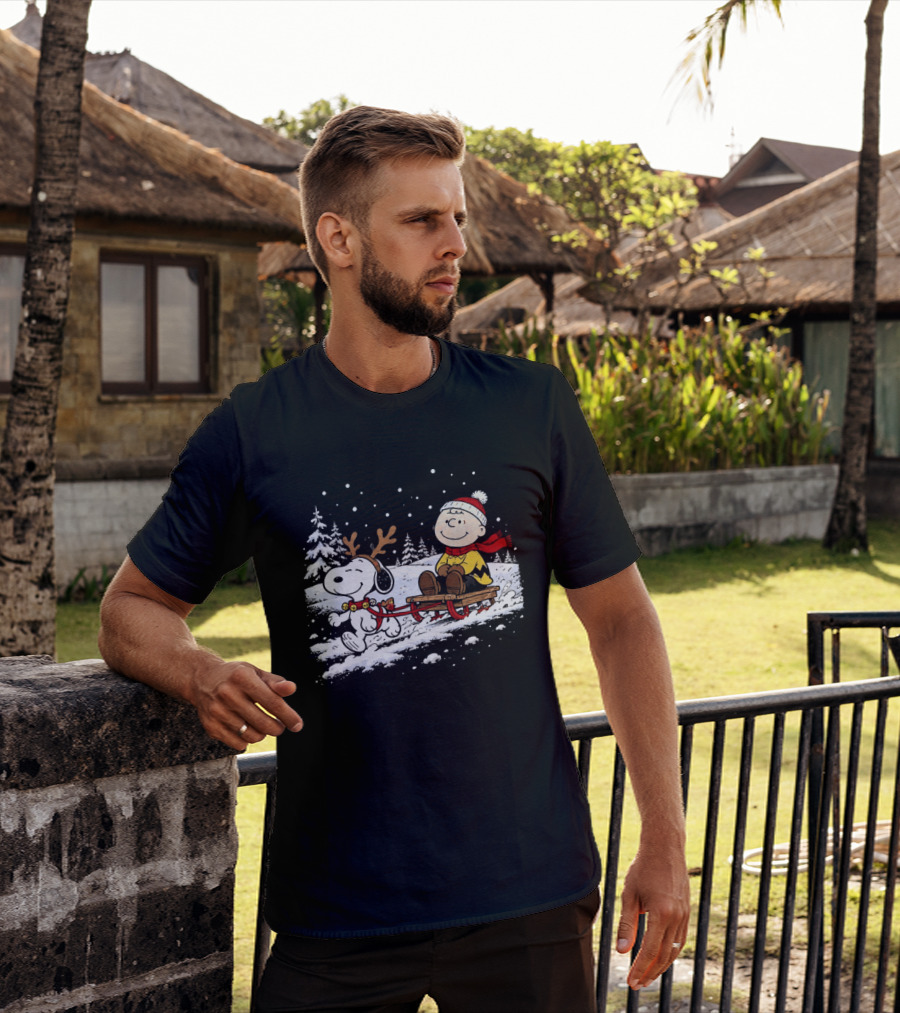 Snoopy Reindeer Christmas Sleigh Ride With Charlie Brown For Peanuts And Winter Lovers T-Shirt