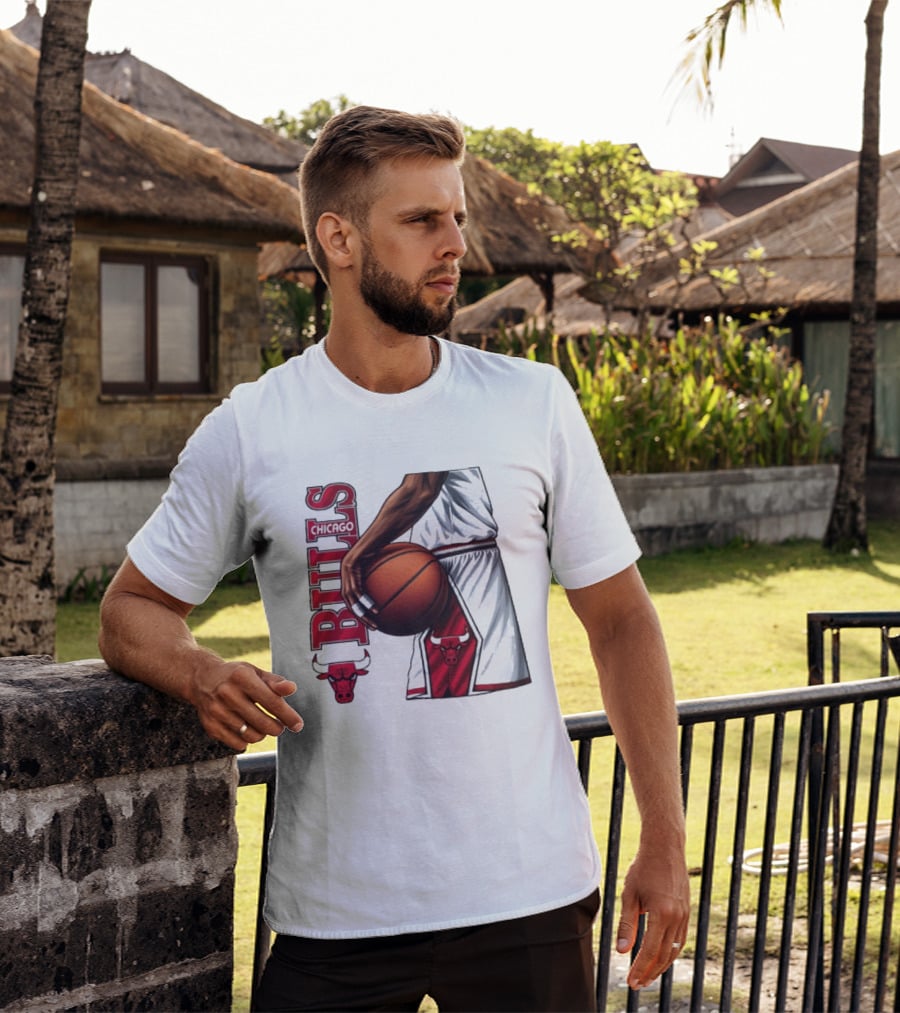 Chicago Bulls Basketball Team Player Holding Ball Iconic Sports Uniform T-Shirt