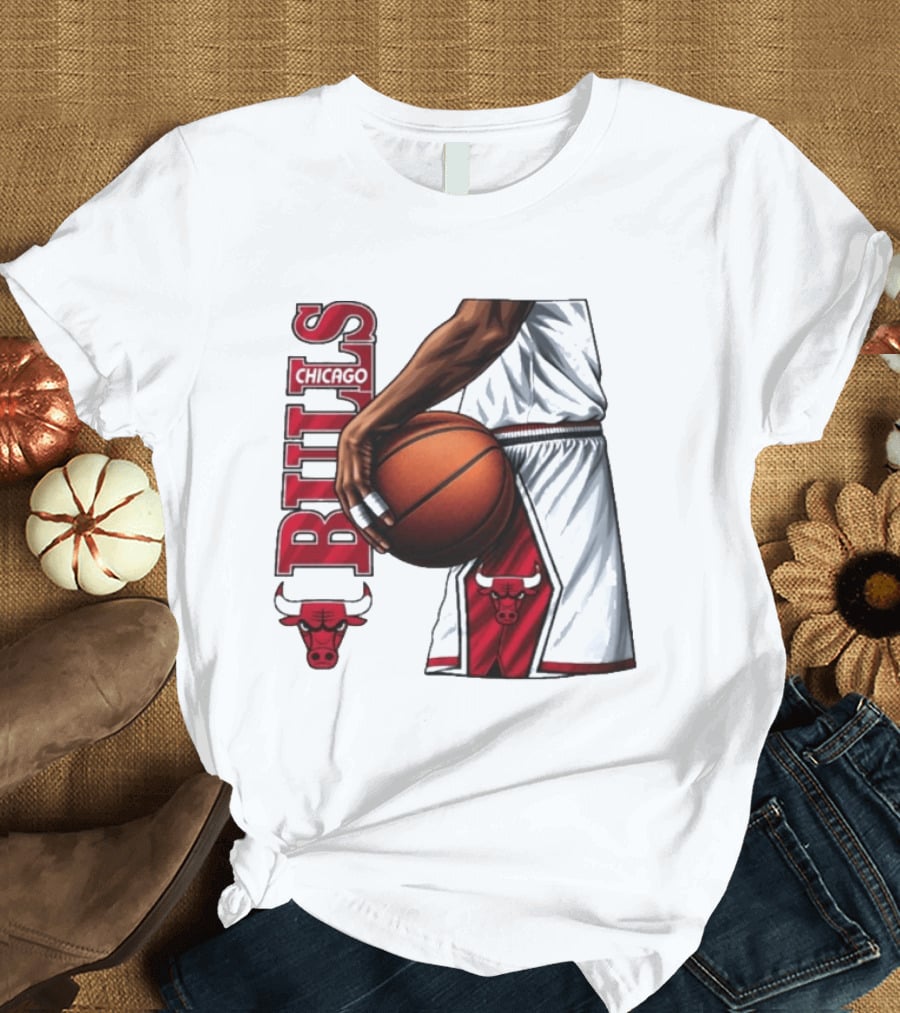 Chicago Bulls Basketball Team Player Holding Ball Iconic Sports Uniform T-Shirt