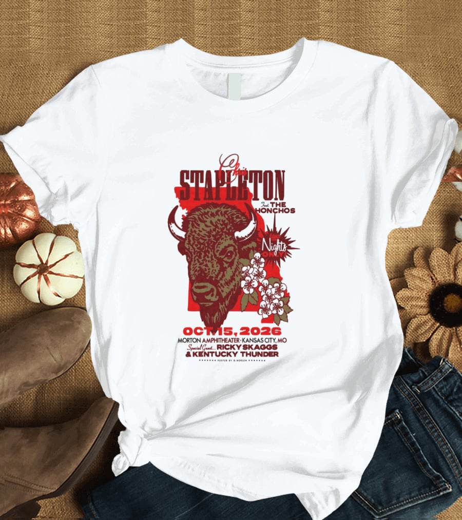 Chris Stapleton Kansas City MO Morton Amphitheater Oct 15 2026 Featuring The Honchos And Ricky Skaggs Kentucky Thunder T-Shirt