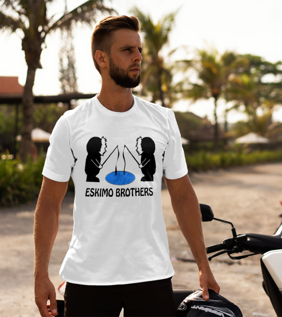 Eskimo Brothers Ice Fishing Duo With Hole And Rods T-Shirt