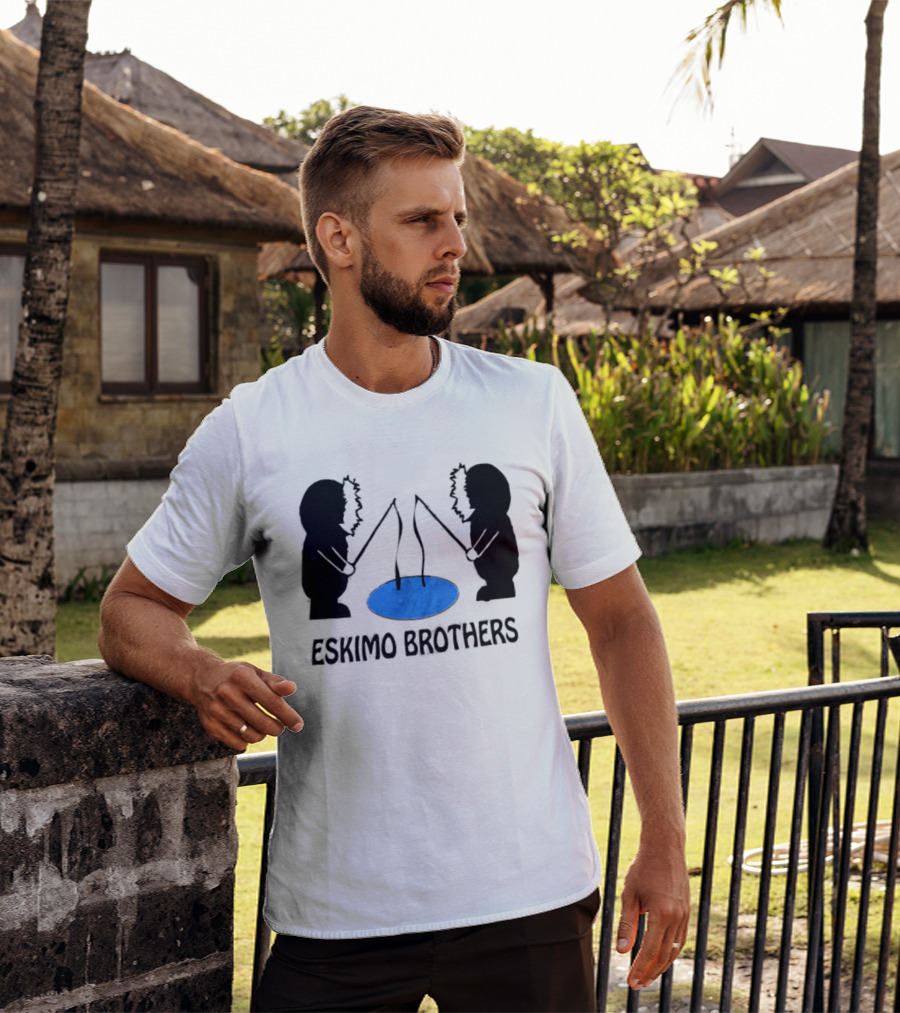 Eskimo Brothers Ice Fishing Duo With Hole And Rods T-Shirt