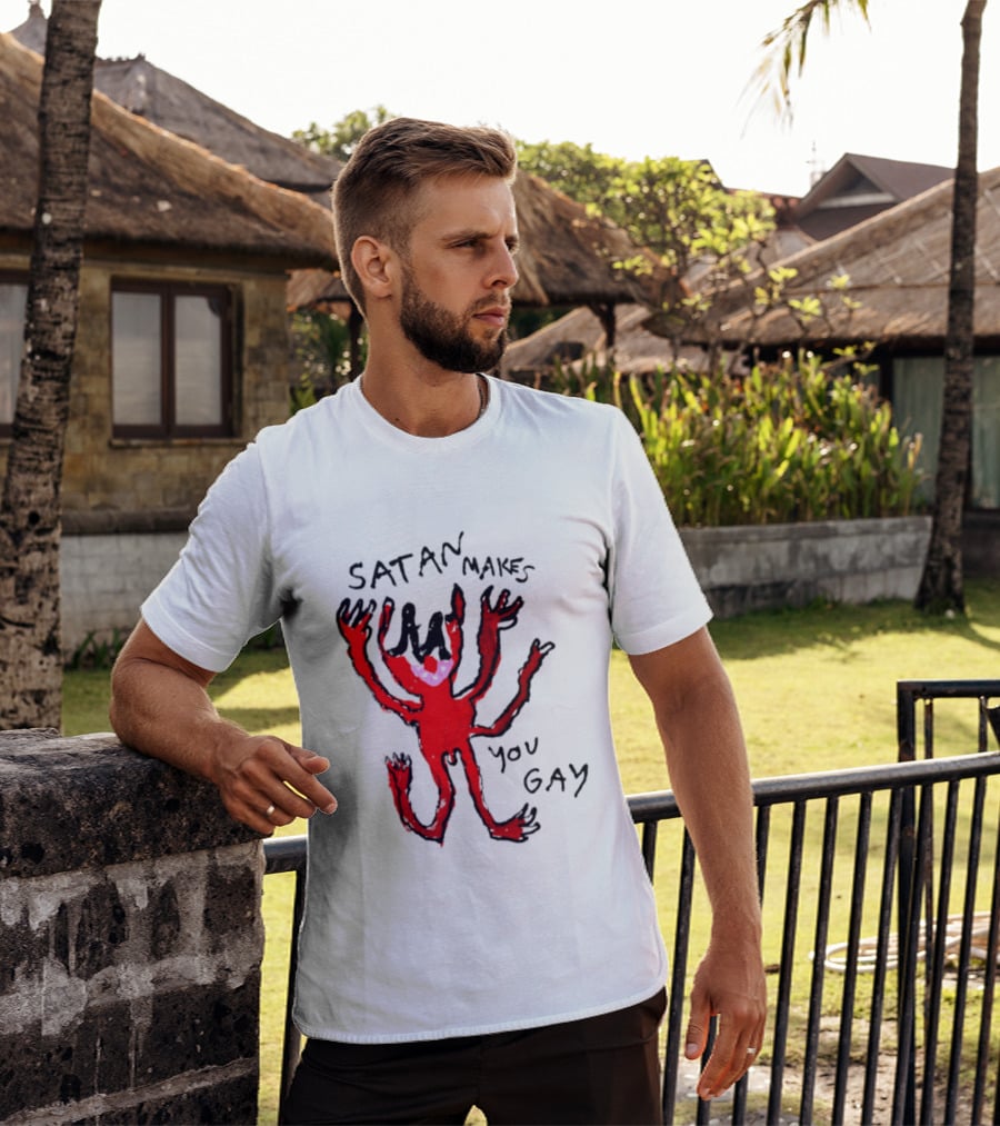 Satan Makes You Gay Devil Six Armed Creature T-Shirt