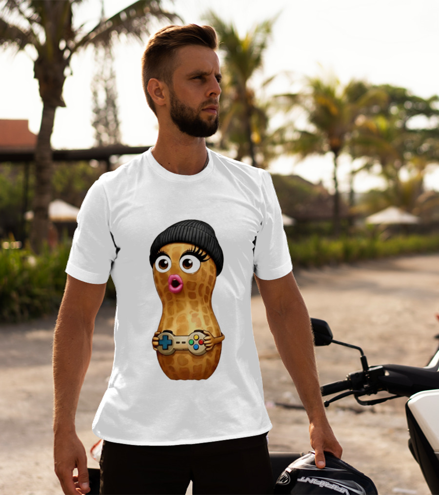 TheBurntPeanut Gamer Peanut With Beanie And Game Controller T-Shirt