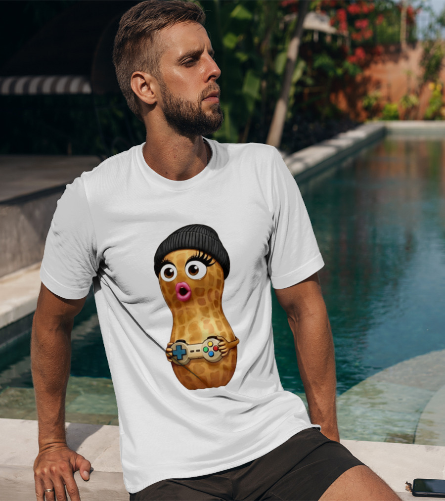TheBurntPeanut Gamer Peanut With Beanie And Game Controller T-Shirt
