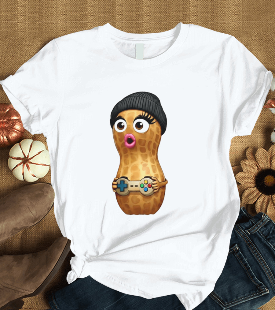 TheBurntPeanut Gamer Peanut With Beanie And Game Controller T-Shirt