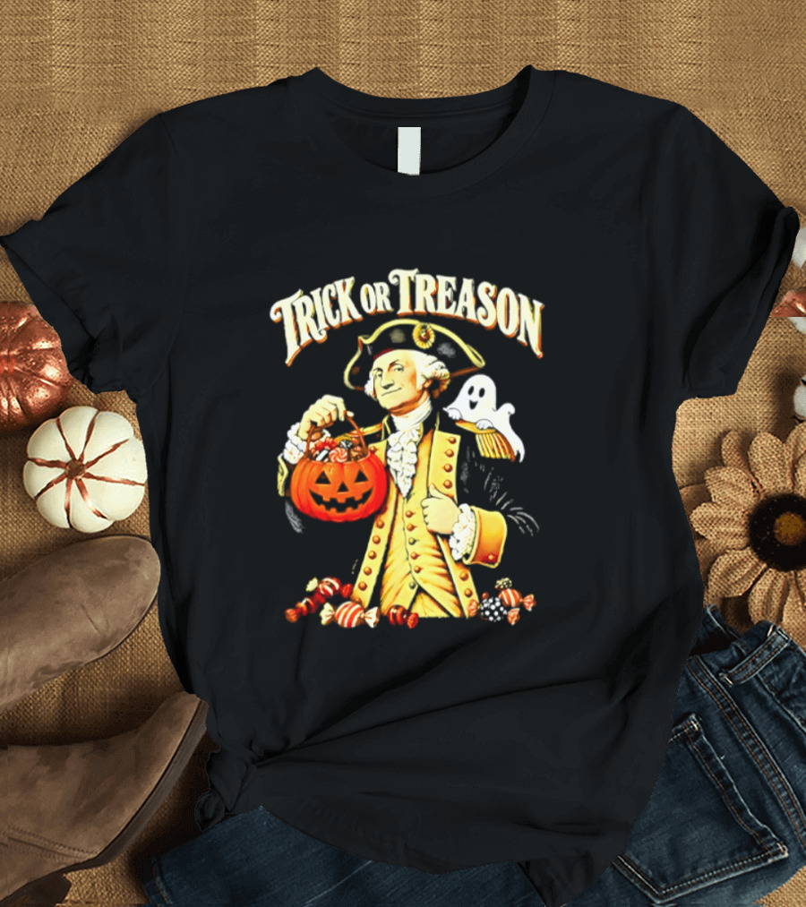 George Washington Trick Or Treason Halloween 2026 Pumpkin Ghost Candy T-Shirt