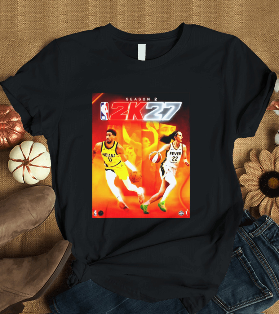 NBA 2K27 Season 2 Tyrese Haliburton Indiana And Caitlin Clark Fever Cover Athletes T-Shirt