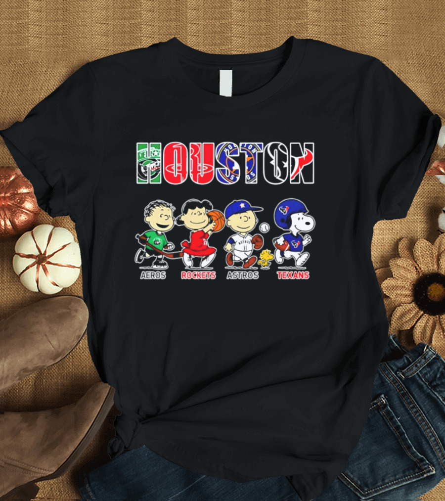 Peanuts Houston Sports Crossover Aeros Rockets Astros Texans Collaboration T-Shirt