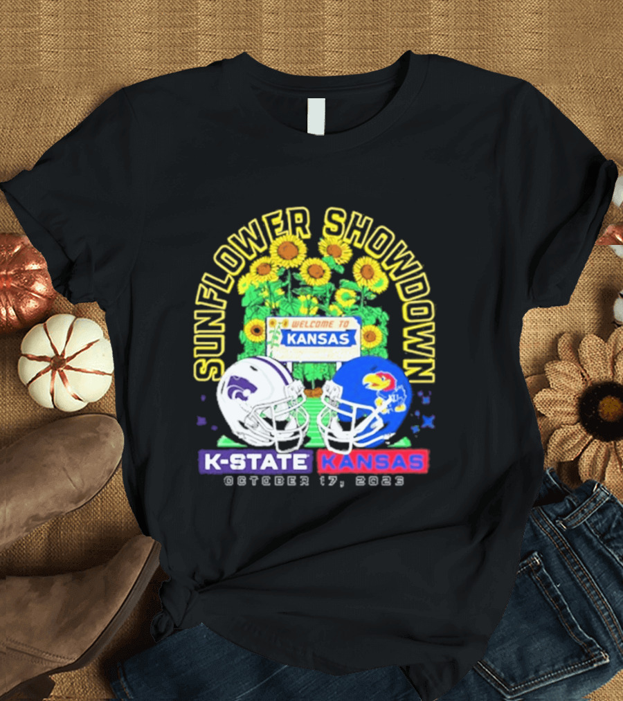 Sunflower Showdown K State Wildcats Vs Kansas Jayhawks October 17 2026 Welcome To Kansas Rivalry T-Shirt