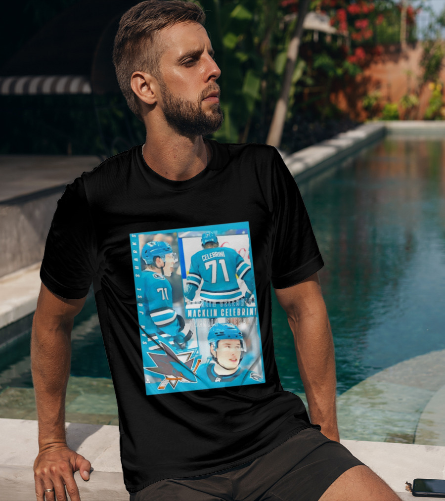 San Jose Sharks Macklin Celebrini 71 NHL 2026 All For One T-Shirt