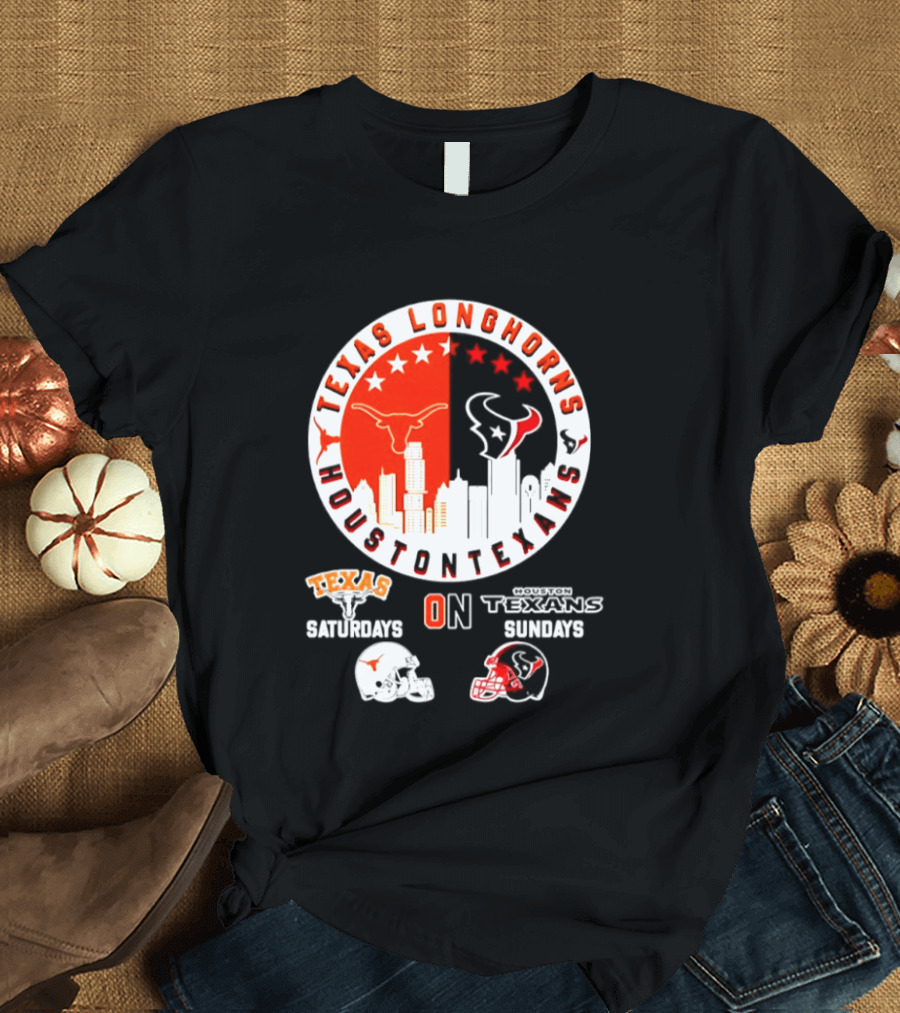Texas Longhorns Houston Texans Saturdays Sundays Football Helmet T-Shirt