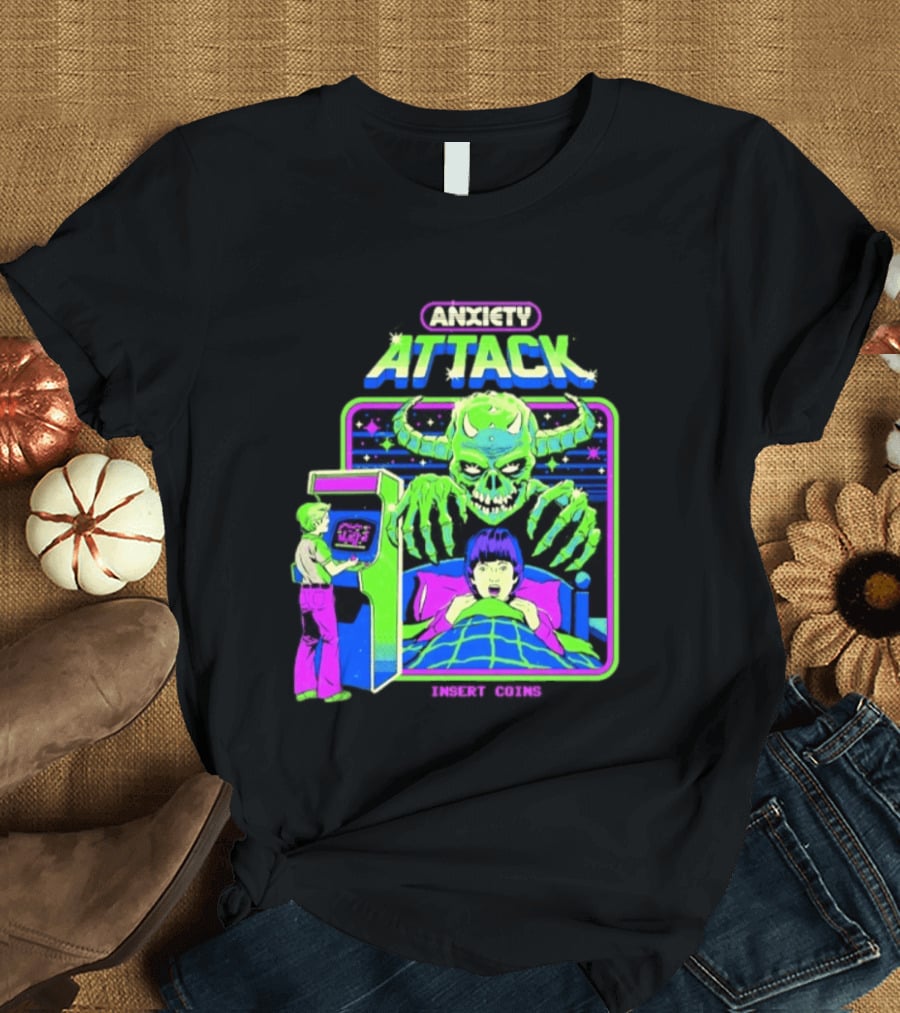 Retro Anxiety Attack Arcade Game Monster Steven Rhodes T-Shirt