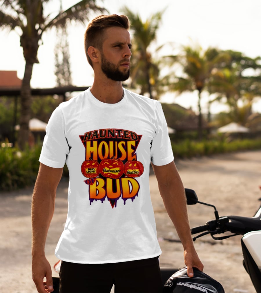 Halloween Haunted House Of Bud Budweiser Bud Light Bud Dry Pumpkins T-Shirt