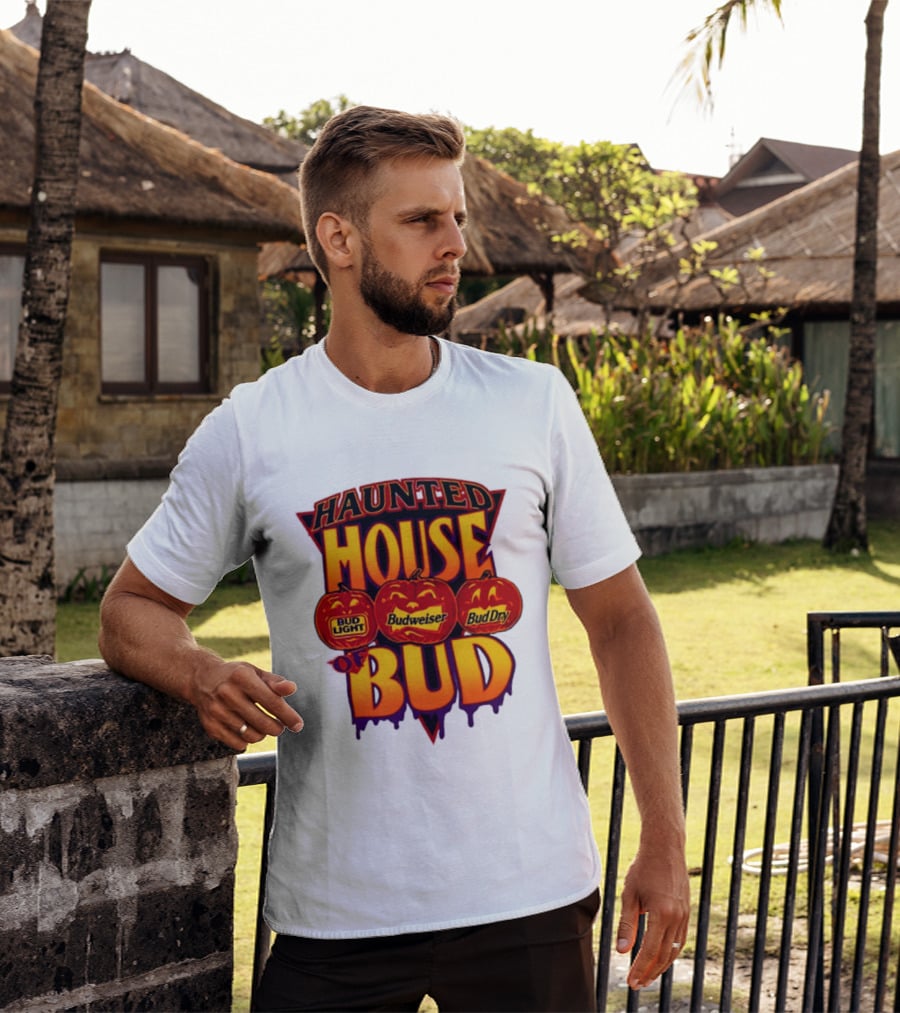 Halloween Haunted House Of Bud Budweiser Bud Light Bud Dry Pumpkins T-Shirt