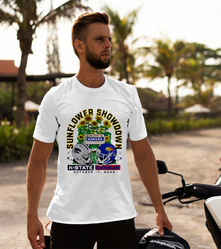 Sunflower Showdown K State Wildcats Vs Kansas Jayhawks October 17 2026 Football Game Welcome To Kansas T-Shirt