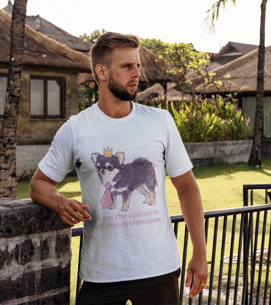 Paris Hilton ADHD I Am The Executive Of This Dysfunction Dog Crowned Chihuahua Pink Tie T-Shirt