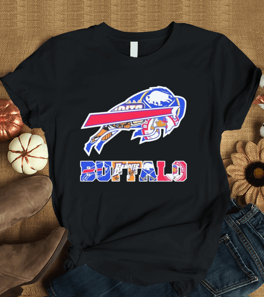 Buffalo Sabres Bandits Bisons Sports Team Logo Collage T-Shirt