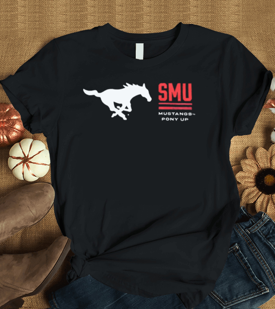 SMU Mustangs Pony Up Coach Rhett Lashlee Running Horse T-Shirt