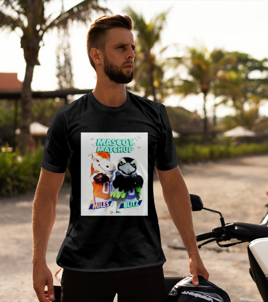 Mascot Matchup Miles Vs Blitz Denver Broncos Seattle Seahawks 2026 T-Shirt