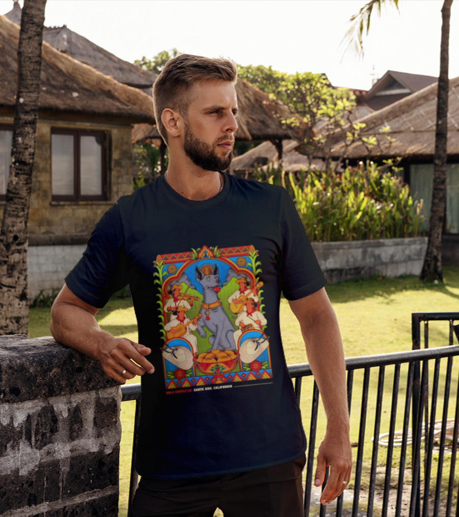 Xolo Supply Co Santa Ana California Xoloitzcuintli Vintage Mexican Art With Musicians And Dog T-Shirt