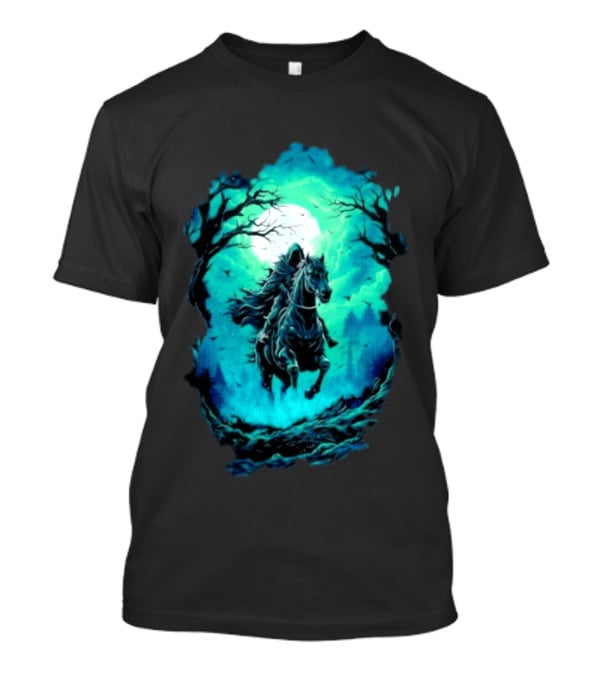 Shadow Rider Dark Fantasy Horse Moon Gothic Scene With Rider And Trees T-Shirt