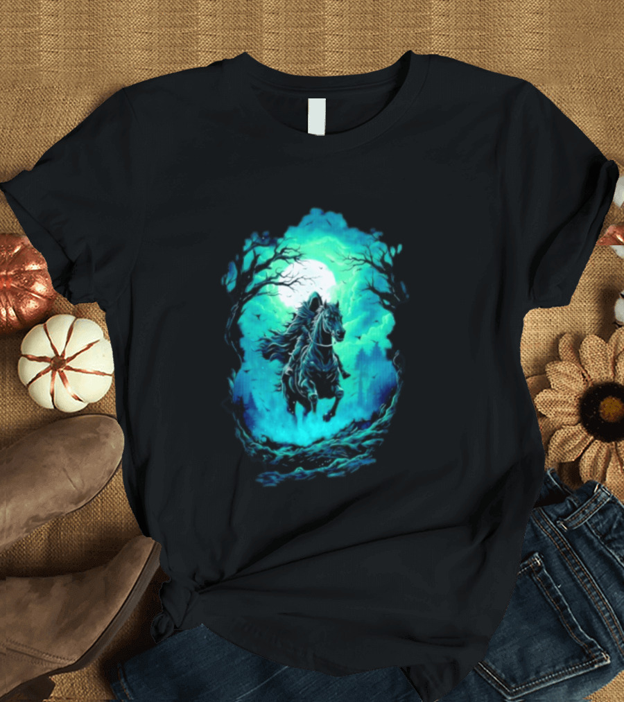 Shadow Rider Dark Fantasy Horse Moon Gothic Scene With Rider And Trees T-Shirt
