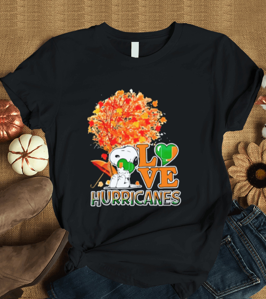 Snoopy X Miami Hurricanes NCAA Football Love Thanksgiving 2026 Autumn Tree T-Shirt