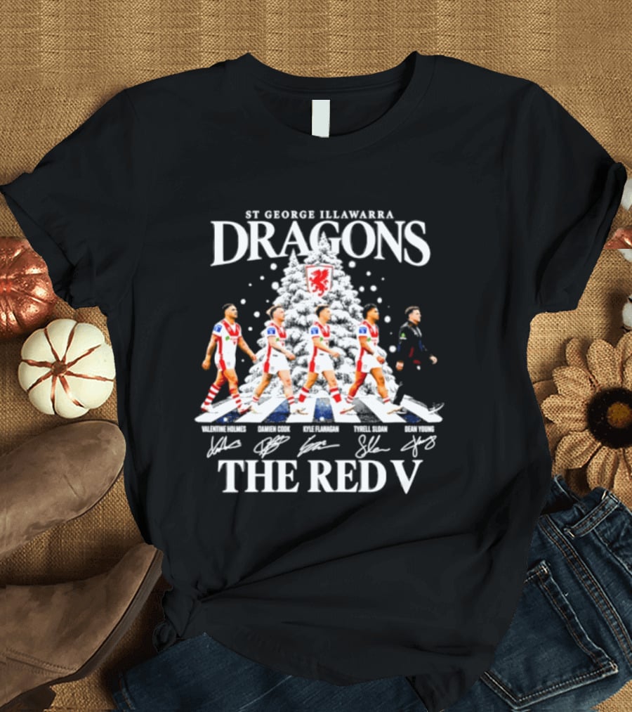 St George Illawarra Dragons NRL Christmas 2026 The Red V Players And Signatures T-Shirt