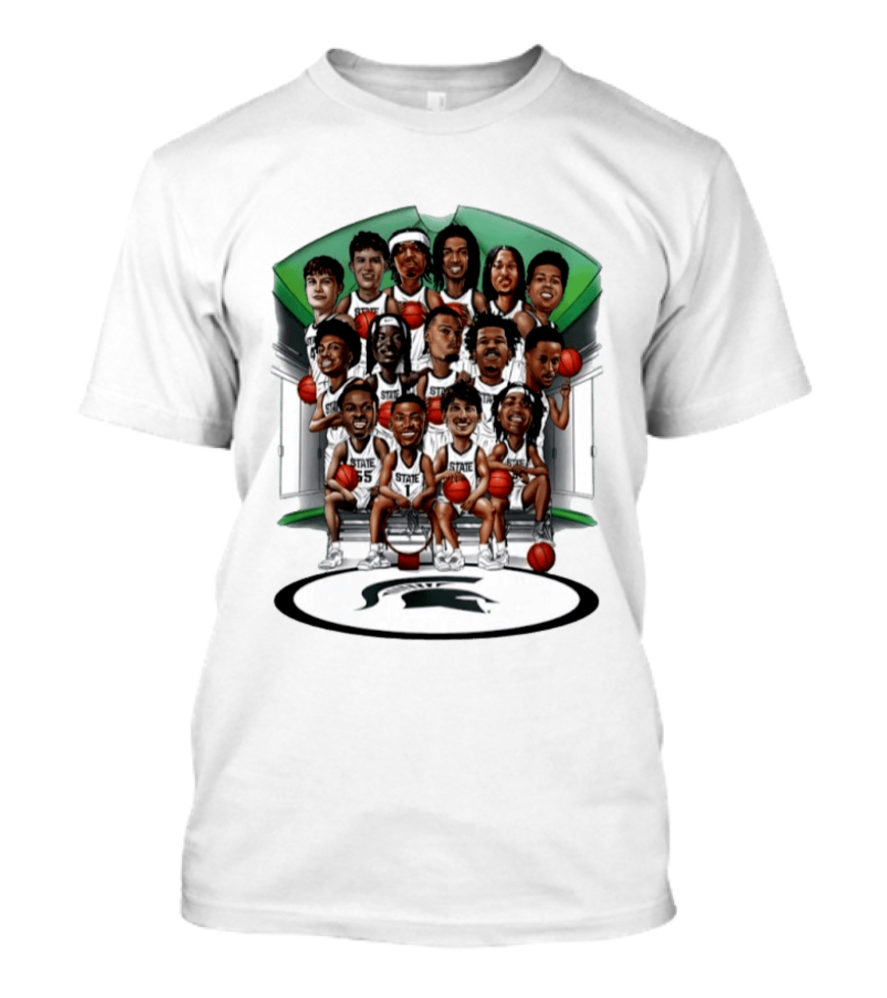 Michigan State Spartans Izzone Collage Team Caricatures Two Sided Back T-Shirt