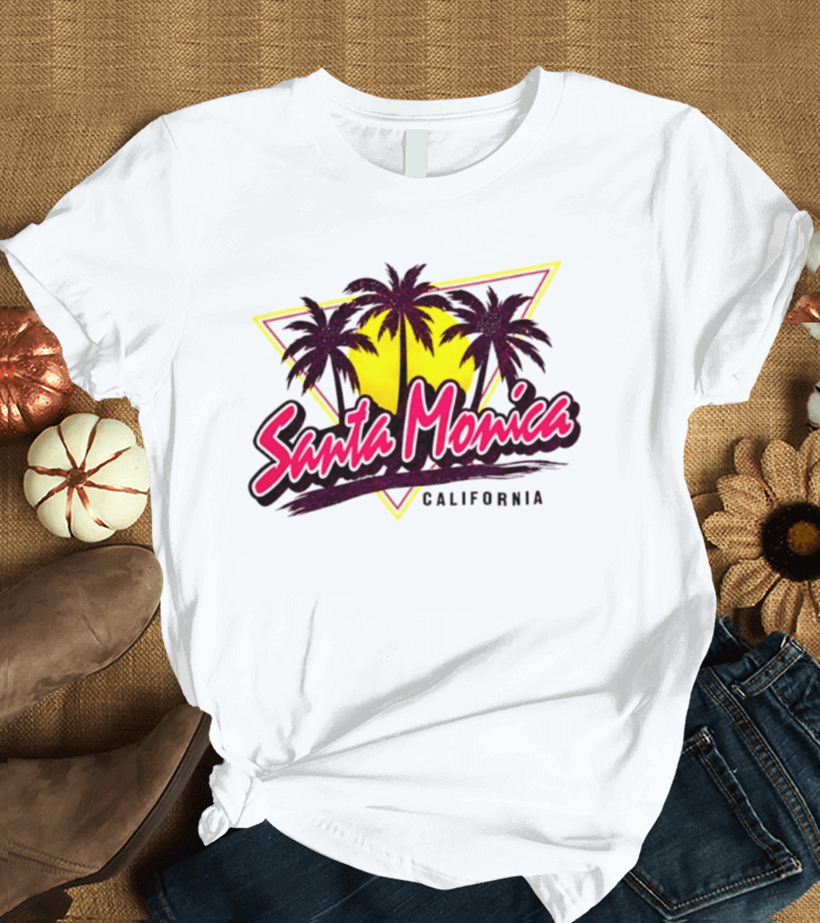 Santa Monica California Palm Trees Sunset Triangle T-Shirt