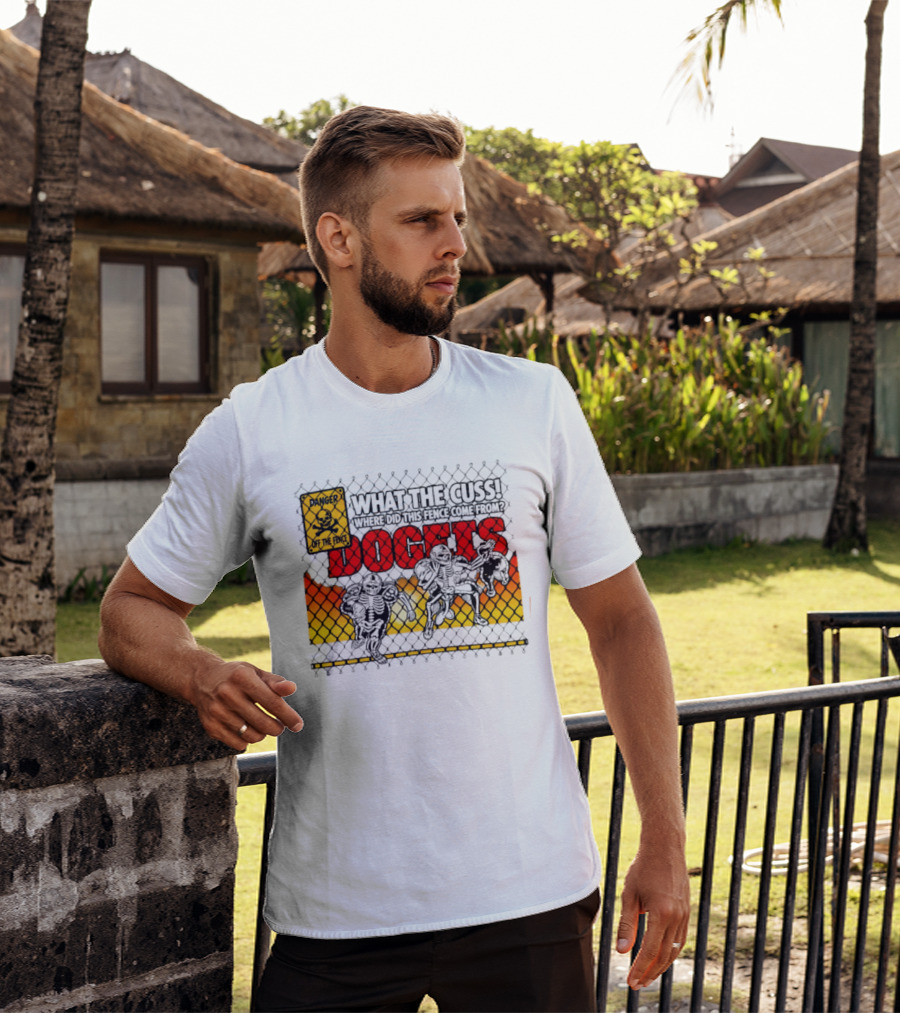 Skeleton Danger Fence What The Cuss Dogs Football T-Shirt