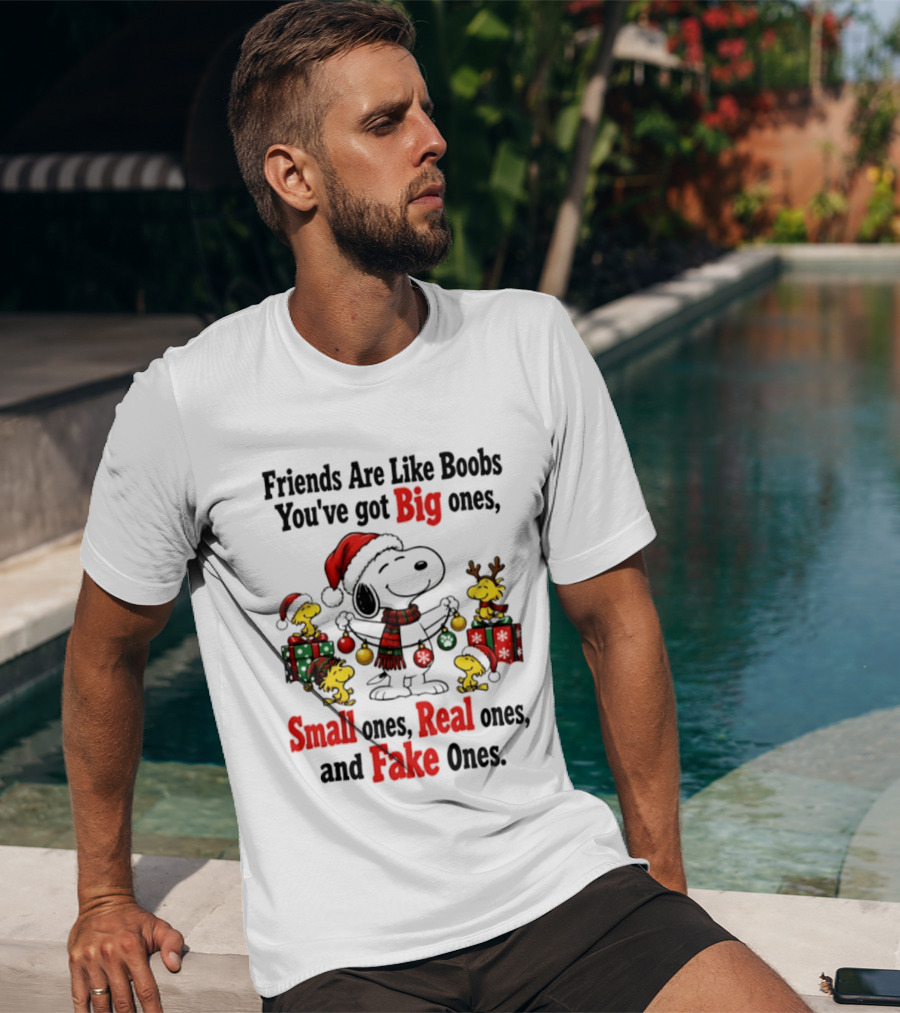 Friends Are Like Boobs You've Got Big Ones Small Ones Real Ones Fake Ones Snoopy Woodstock Christmas T-Shirt