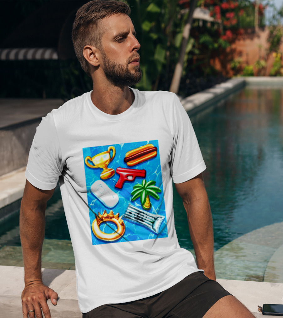 The Wynwood Walls Shop Store Leon Keer Trophy Hotdog Palm Gun Newspaper Seven Sins T-Shirt
