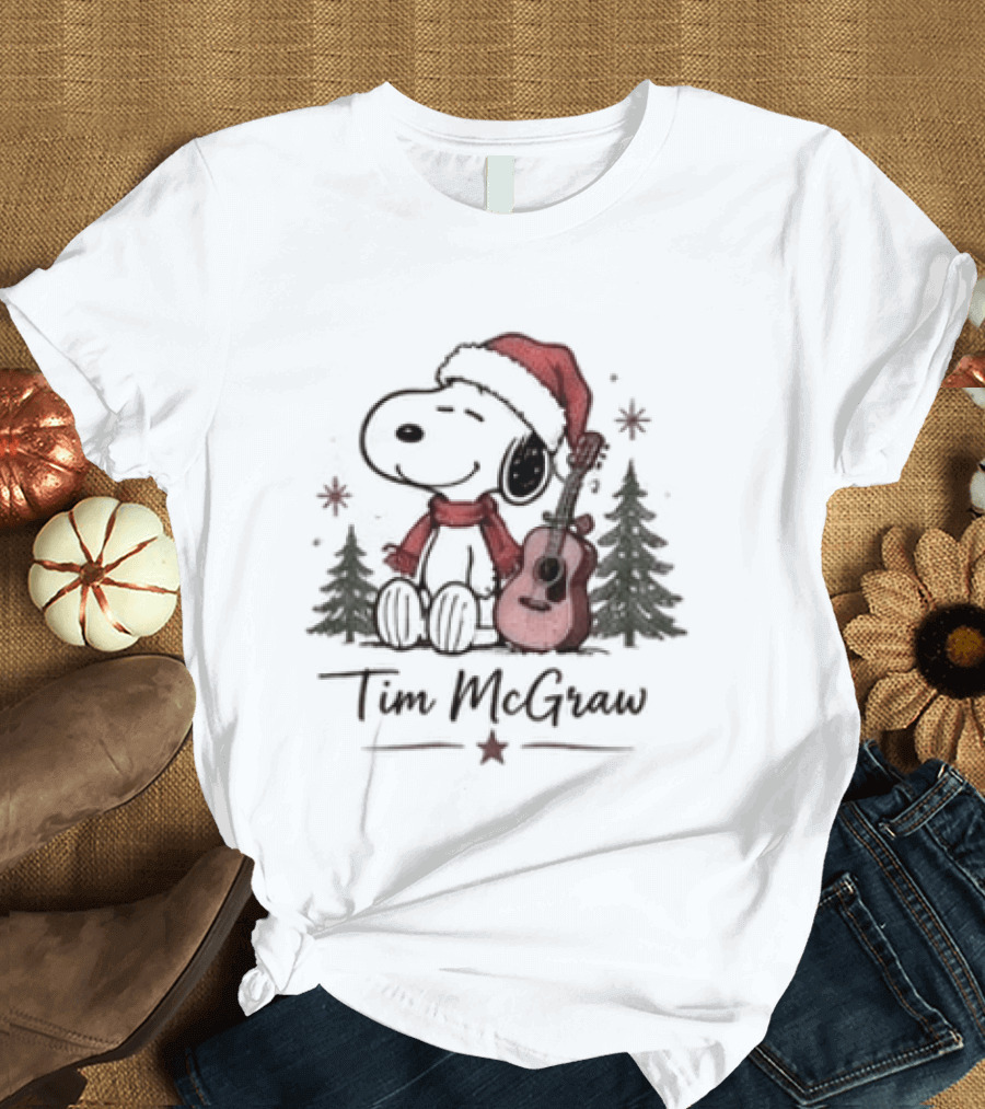 Tim McGraw Snoopy Christmas Guitar Santa Hat T-Shirt